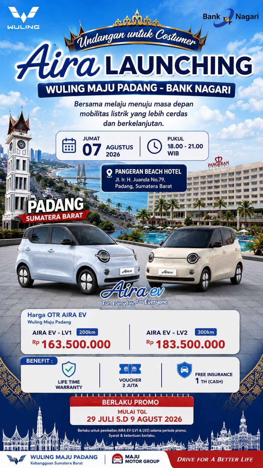 Bank Nagari Gandeng Wuling Maju Padang Gelar "Bank Collaboration" Tawarkan AIRA EV Mulai Rp163 Juta
